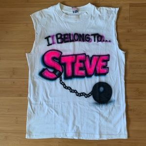 Vintage 80s Airbrushed Graffiti Cutoff Slv TShirt Belong To Steve Single Stitch